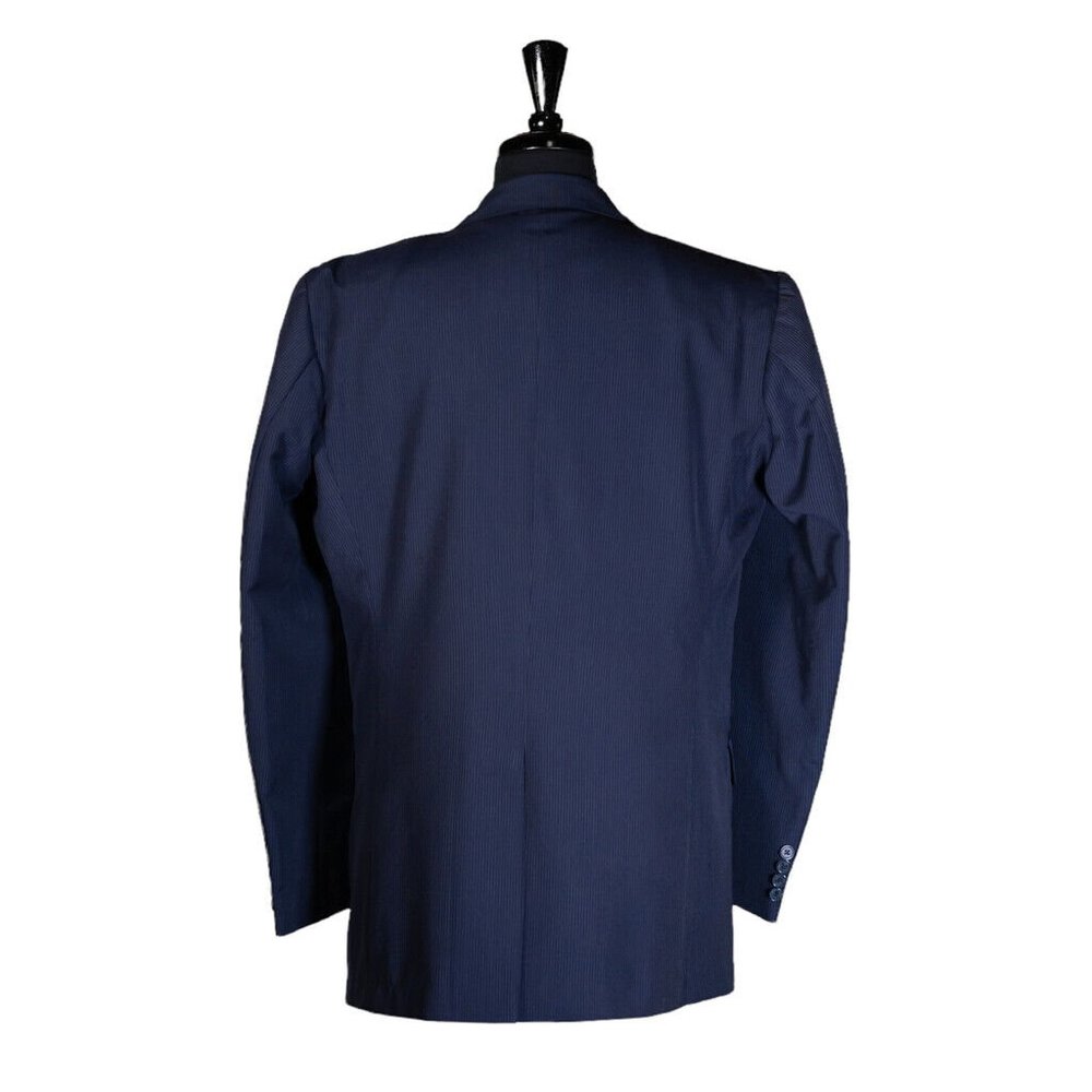 Mens Blazer Blue Striped Cotton Dress Formal Suit Jacket Wedding Sport Coat 44R - Picture 2 of 7